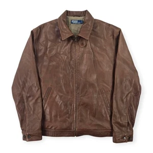 Polo Ralph Lauren Vintage Harrington Leather Bomber Jacket Brown Men's Medium - Picture 1 of 9
