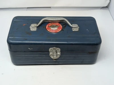 Vintage Simonsen Chicago Illinois streamline Quality Metal Tool Box 13" Blue  - Image 1 of 4