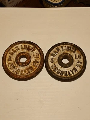 Пара старых винтажных весовых пластин Dan Lurie Brooklyn NY 5 фунтов каждая - Изображение 1 из 4