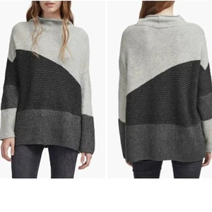 French Connection Patchwork Mock Neck Sweater Size M Wool blend Gray Colorblock - Picture 1 of 13