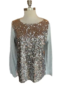 New! Talbots Sequin Top Shirt Holiday New Years Party Sparkle Pima Cotton Large - Picture 1 of 6