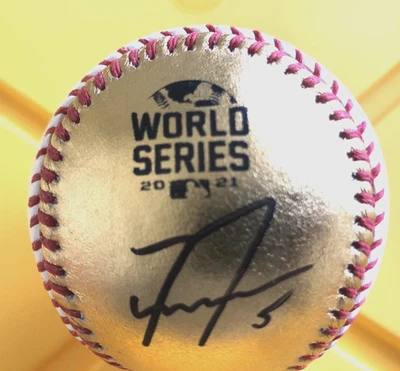 FREDDIE FREEMAN Signed PSA Authenticated 2021 24 Kar. Gold WORLD SERIES Baseball - Image 1 of 4