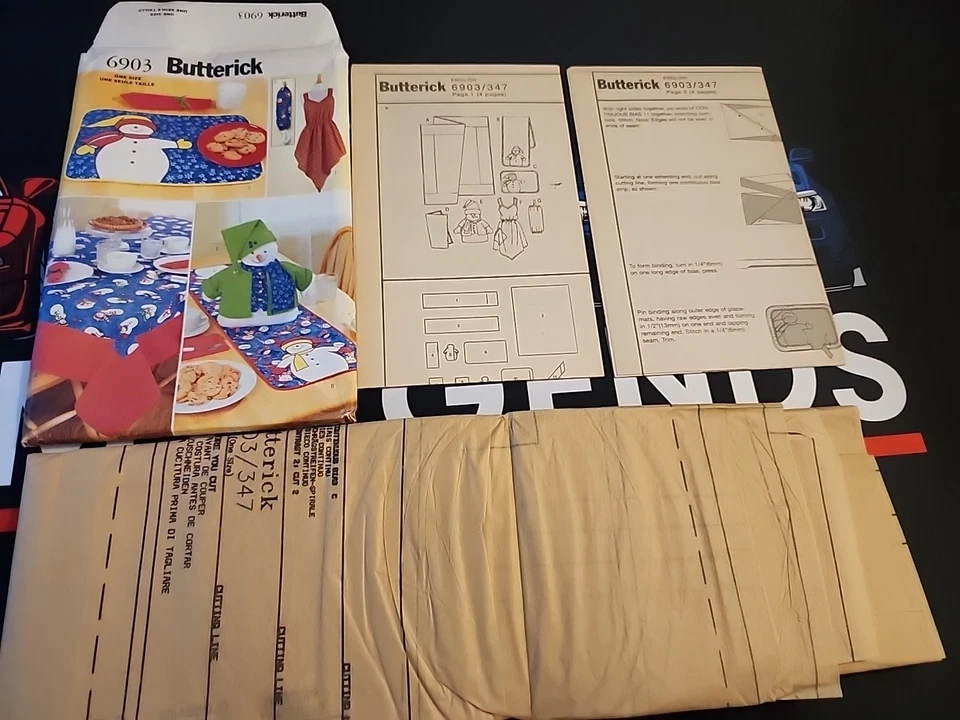 Butterick Pattern 6903/347 Snowman Doll Bag Holder Runner Cloth Mat Apron Uncut - Image 1 of 4