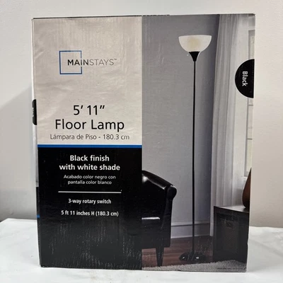 "Напольная лампа Mainstays HW-F0377SLV ""6 футов"" - черный 3-полосный поворотный переключатель 180 см" - Изображение 1 из 4