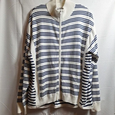 NWT$ TOMMY BAHAMA Tami Stripe Full Zip Cardigan Sweater Sz L Blue White Nautical - Image 1 of 4