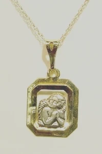 New 14k Gold 2-Tone Guardian Angel Pendant w/Chain - Picture 1 of 2