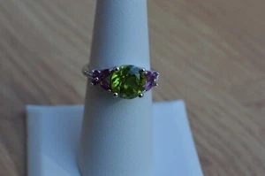3.75ct  Hebei Peridot / Garnet / Zircon Ring Platinum over Sterling Silver Sz 7 - Picture 1 of 10