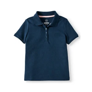 Wonder Nation Girls School Uniform Short Sleeve Interlock Polo, Blue Size L/G - Picture 1 of 3