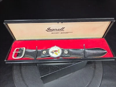 VINTAGE INGERSOLL MICKEY MOUSE MANUAL WIND WRIST WATCH - WALT DISNEY PROD w BOX - Изображение 1 из 4