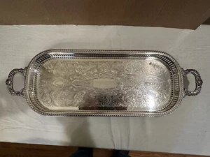 Vintage Silver Plate Butlers Serving Tray Ornate Footed & Handled By Regency - Picture 1 of 4