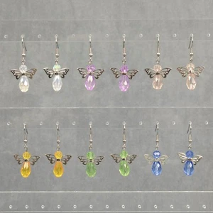 Christmas Crystal Angel Dangle Earrings Festive Holiday Fashion Jewelry - Picture 1 of 7