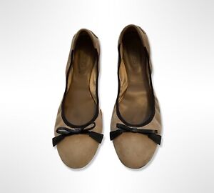 TOD'S Beige Suede Round Toe Ballerina Flats Shoes Women Size EU41 Tods