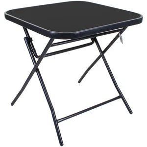 Square Folding Glass Table 70cm Outdoor Garden Patio Furniture Black Metal Frame - Picture 1 of 5