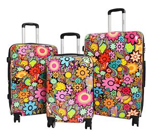 4 Wheel Suitcases Multi Flower Print Hard Shell Luggage Lightweight Travel Bags