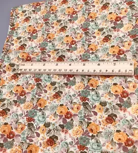 Vtg Concord THICK HOMESPUN TYPE FEEL Cotton Fabric Yellow Blue Orange Flowers - Picture 1 of 2
