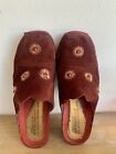 Helle Comfort Leather Shoe Red Suede Rhinestone Embroidery Clog Heel 39 Loafer