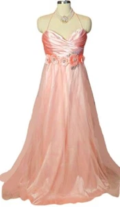 BLONDIE NITES NEW OLD STOCK SATIN SEQUIN ARTIFICIAL FLOWERS PLEATED EVENING GOWN - Picture 1 of 12