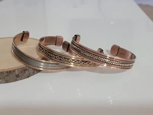 Paquete de 3 brazaletes brazaletes tibetanos de cobre sólido puro para terapia del dolor de artritis - Imagen 1 de 10