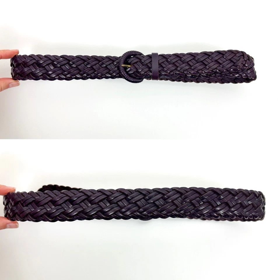 Vintage 90s TALBOTS Braided Leather Belt WOMENS M Dark Eggplant Purple Woven Mom - Image 1 of 4