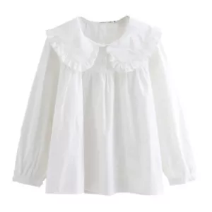 Check Shirt Girl Cotton Blouse Tops Ruffle Collar Long Sleeve Cute Lolita Shirts - Picture 1 of 12