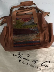 NENA & CO Medium Convertible Day Bag Backpack Woven Textile Artisan Lamb Leather - Picture 1 of 8