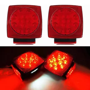 2PCS Rear LED Submersible Square Trailer Tail Lights Kit Boat Truck Waterproof - Picture 1 of 16