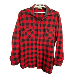 Vintage Woolrich Button Up XL Wool Blend Flannel Shirt Red Black Buffalo Plaid - Picture 1 of 6
