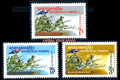 Cambodia 1971 National Territorial Defense, Soldiers in Battle 246-248 MNH Cover