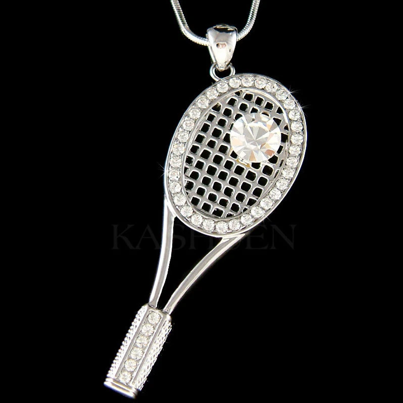 Pallina da Tennis Racchetta ~ IN Swarovski Cristallo Sport Collana Gioielli - Immagine 1 di 1