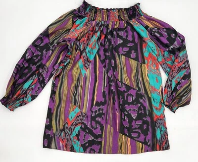 NUEVA Camisa Guess Marciano Mujer Pequeña Púrpura Blusa Manga Abullonada Cuello Calzonciano Foto 1 de 4