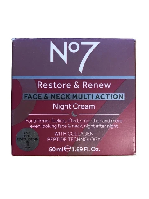 No7 Restore and Renew Face & Neck Multi Action Night Cream 50ml - New & Boxed
