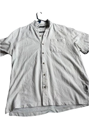 Kenneth Cole Men's Tan Shirt size Large short sleeve collared button up linen - Image 1 of 4