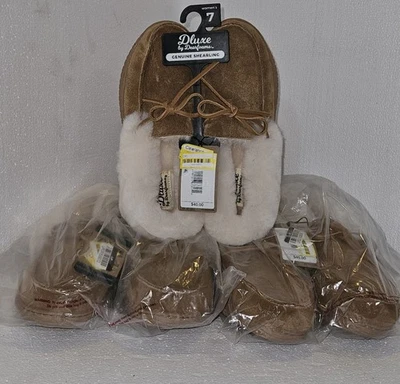Nuevo con etiquetas Deluxe de Dearfoams piel de oveja genuina talla 7 8 y 9. Zapatillas para mujer marrón Foto 1 de 3