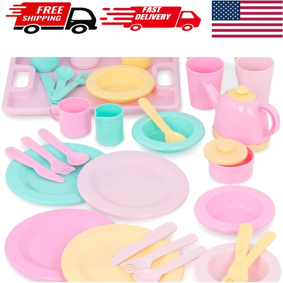 Toy Kids Play Circle by Battat Dishes Wishes Dinnerware Set 34pcs & UTEN