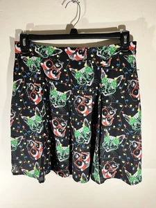 ModCloth Womens Stay Sassy L Christmas Cats Pleated Skirt NEW Pockets - Picture 1 of 6