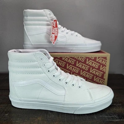 Vans SK8-HI Canvas Sneakers Womens Size 9 High Top Skate Shoes Triple White - Image 1 of 4
