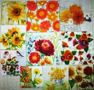 Decoupage napkins Set of 11 Red Orange Yellow Flowers Craft Art Sunflower - Picture 1 of 7