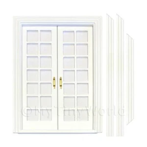 Dolls House White Painted Double Internal 14 Pane Glazed Doors - Picture 1 of 1