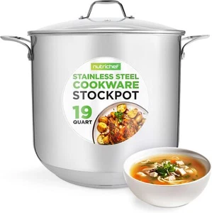 19-Qt Stainless Steel Stock Pot w/ See-Through Lid Stews Broths Simmering Soups - Picture 1 of 7
