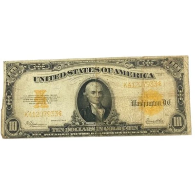 U.S. 1922 $10 Gold Certificate Ten Dollars in Gold Coin Note Speelman White - Image 1 of 4