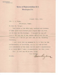 EARLY 1914 Sam Rayburn Signed Letter U.S. House Rep Texas Speaker of the House - Picture 1 of 3