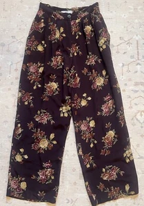 Vintage Wet Seal 90’s Floral Dark Plum High Waist Loose Rayon Trouser Pants SZ 9 - Picture 1 of 14
