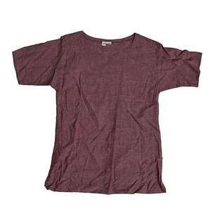 Vintage Women Solid Maroon Cotton Classic V-Neck Shirt Medium 6/38 - Picture 1 of 4