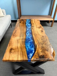 Live Edge Epoxy River Table | Custom Wood Dining Table Top | Natural Wood table - Picture 1 of 10