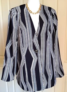 CITY CHIC Jacket Plus Size 14 / XS Blazer Laila Mono White Black Stripe STRETCH - Picture 1 of 20