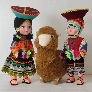 PERUVIAN SET BOY AND GIRL DOLL IN TRADITIONAL CLOTHES WITH LAMA TOY - Picture 1 of 8