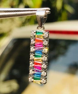 .925 Sterling Silver 1.00 Gms Emerald , Amethyst & White Topaz Pendant 58 B4 - Picture 1 of 2