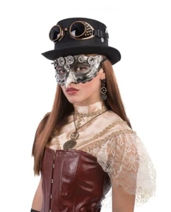 Maschera Mezzoviso Becco Uccello Halloween Cosplay Ingranaggi Borchie Steampunk - Foto 1 di 2