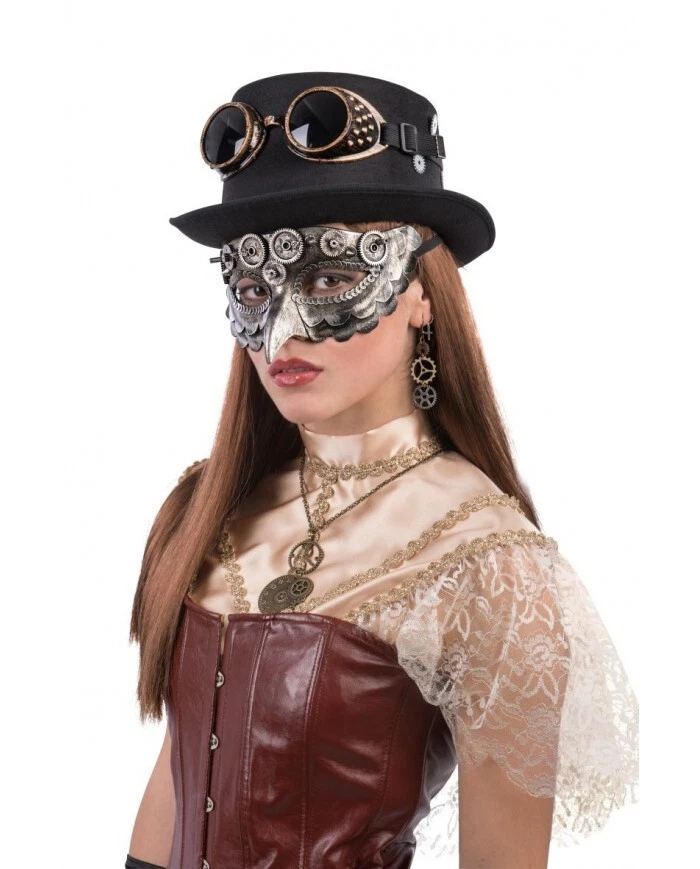 Maschera Mezzoviso Becco Uccello Halloween Cosplay Ingranaggi Borchie Steampunk - Immagine 1 di 2