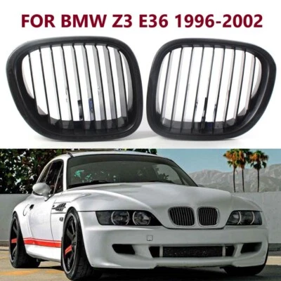 Matte Black Kidney Hood Grilles Grill For BMW Z3 1996-2002 Convertible Coupe - Image 1 of 4